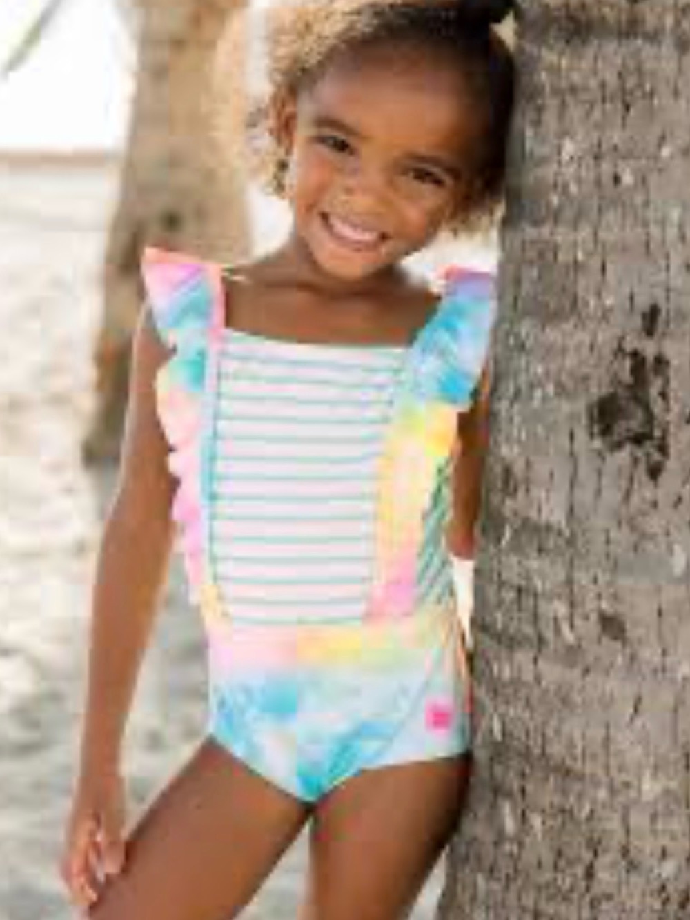 Ruffle Butts Pink & Yellow UPF 50+ Swim Tag Accent